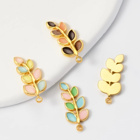 Mini Leaf Pendants Stainless Steel Enamel Drip Colorful Wheat Ear Shape Charms For DIY Earring Necklace Jewelry Making