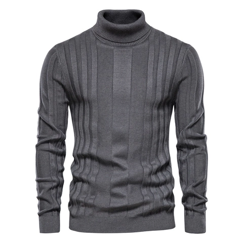 Men Turtleneck Sweater Slim Fit Pullover Ribbed Knit Long Sleeve Solid Color Casual Warm Simple Soft Knitwear