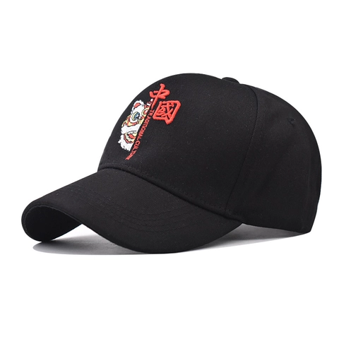 Cappello Da Baseball 100 Per Cento Cotone Stile Cinese Ricamo Danza Del Leone Regolabile Cappello Sole All'aperto Etnico