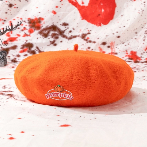 Berretto Con Ricamo Zucca Halloween Morbido Caldo Acrilico Autunno Inverno Cappello Da Pittore Per Donne