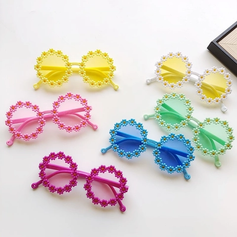 Kids Daisy Sunflower Sunglasses Round Frame Cute Candy Color UV Protection Beach PC AC Plastic Eyewear