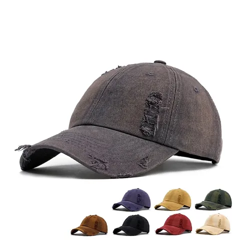 Casquette De Baseball En Denim Lavé Coton Distressed Ripped Ajustable Chapeau De Soleil Style Vintage Unisexe