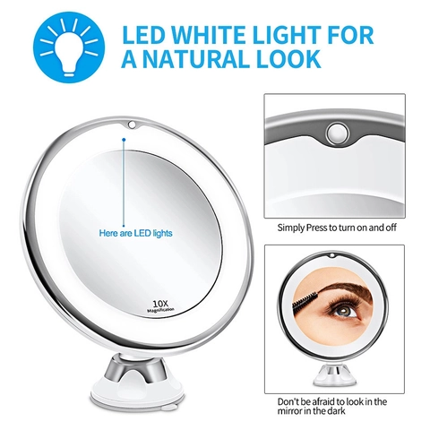 Miroir De Maquillage Grossissant LED Base À Ventouse Pivotant Professionnel Miroir Cosmétique Lumineux Salle De Bain