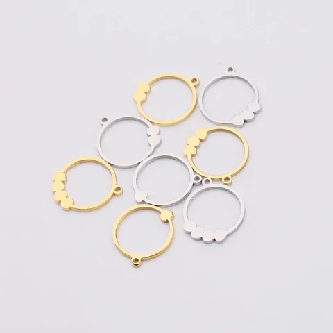 Heart Charms Round Circle Connector Stainless Steel DIY Jewelry Making Findings Mirror Polished Elegant Craft Accessories