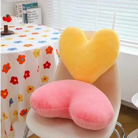 Heart Shaped Plush Pillow Soft Faux Rabbit Fur Cushion Nordic Solid Color For Sofa Bed Office Home Decor
