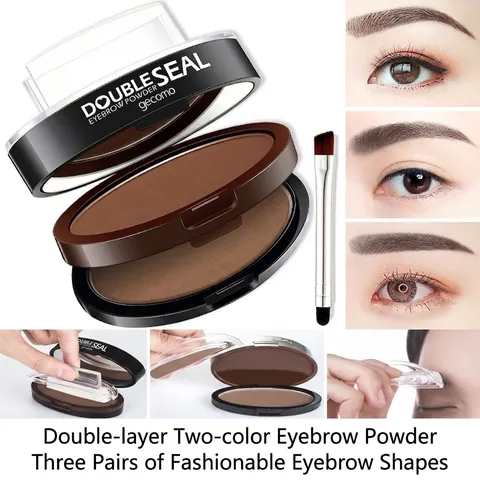 Double Layer Eyebrow Powder Stamp Kit Waterproof Long Lasting Brow Makeup With Mirror And Brush For Beginners Natural Look