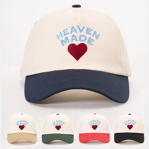 Gorra De Béisbol Bordado Corazón Heaven Made Color De Contraste Sarga De Algodón Ala Curva Ajustable Sombrero Sol Retro