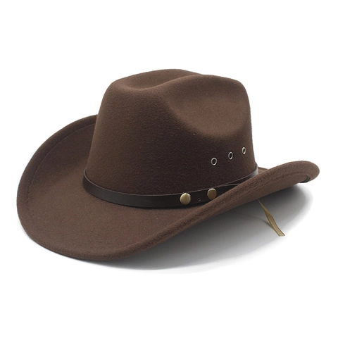 Western Cowboy Hat For Men Women Breathable Cotton Polyester Felt Wide Curved Brim With Decorative Belt Metal Rivets