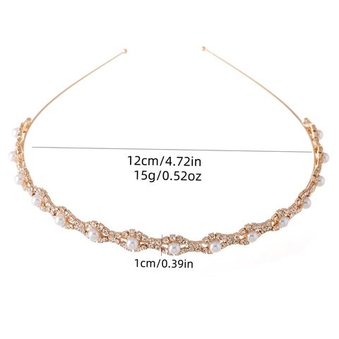 Eleganter Strass Künstliche Perlen Haarreif Wellenförmig Dünner Metall Haarbügel Glänzender Haarschmuck Für Damen Hochzeit Party