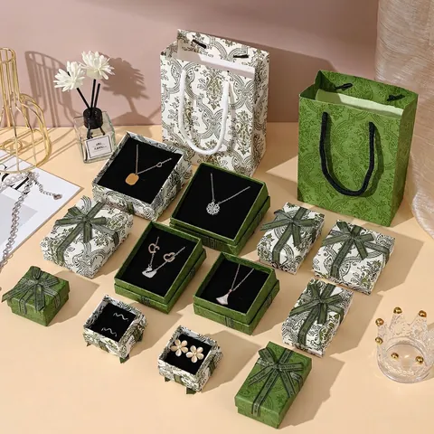 Jewelry Gift Boxes Vintage Floral Pattern Cardboard Necklace Earring Ring Packaging Case For Display And Storage
