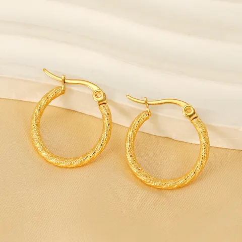 Boucles Oreilles Créoles Torsadées Acier Inoxydable Plaqué Or 18K Texture Spirale Ronde Bijoux Femmes Mode Style Rétro