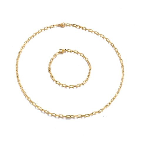 Stainless Steel Hammered Texture Link Chain Necklace And Bracelet For Women Men Punk Hip Hop Style Accessory