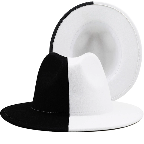 Cappello Fedora Bicolore In Feltro Di Lana A Tesa Larga Piatta Cappello Jazz Vintage Accessorio Da Party Per Donna Uomo