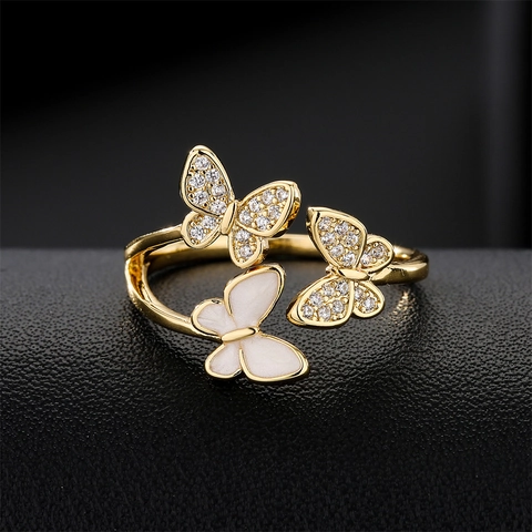 Vlinder Open Ring Koper 18K Verguld Zirkonia Emaille Micro Ingelegd Verstelbaar Mode Sieraden Vrouwen
