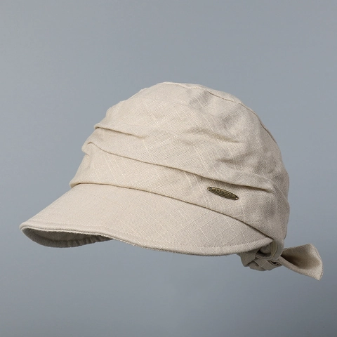 Dames Newsboy Pet Katoen Linnen Zonbescherming Zachte Rand Geplooid Ontwerp Met Strik Opvouwbaar Retro