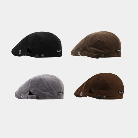 Cord Schiebermütze Vintage Retro Baskenmütze Buchstaben Stickerei Verstellbare Schnalle Flatcap Unisex