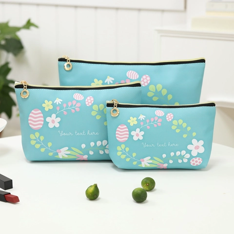 Cosmetic Bag PU Leather Waterproof Floral Printed Portable Travel Toiletry Makeup Organizer Pouch For Women Girls Cute