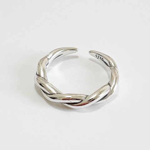 925 Sterling Silber Gedrehtes Seil Geflochtener Offener Ring Vintage Verstellbar Geometrischer Schmuck Für Frauen