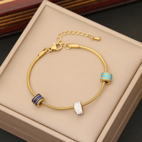 Evil Eye Snake Chain Bracelet Stainless Steel Enamel Elephant Heart Pendant Rhinestone Trendy Jewelry For Women