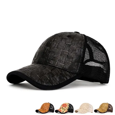 Baseball Cap Straw Paper Woven Mesh Breathable Sun Protection Outdoor Summer Travel Vintage Adjustable Trucker Hat Unisex