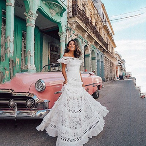 Off Shoulder Spitzen Maxikleid Rüschen Durchbrochen Gestuftes Boho Urlaub Elegantes Ärmelloses Kleid Für Damen