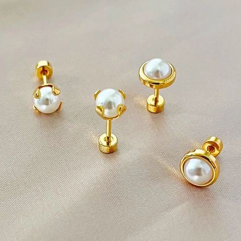 Orecchini A Lobo Con Künstliche Perle Acciaio Inossidabile Chiusura A Vite Piccoli Gioielli Piercing Minimalisti Per Donna