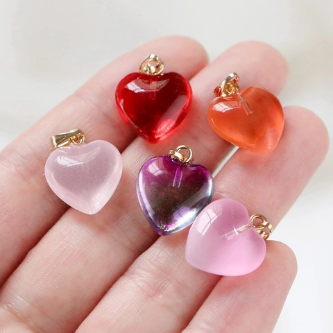Ciondoli A Cuore Pendenti DIY Creazione Gioielli Acrilico Vetro Colorato Trasparente Texture Jelly Con Gancio In Metallo