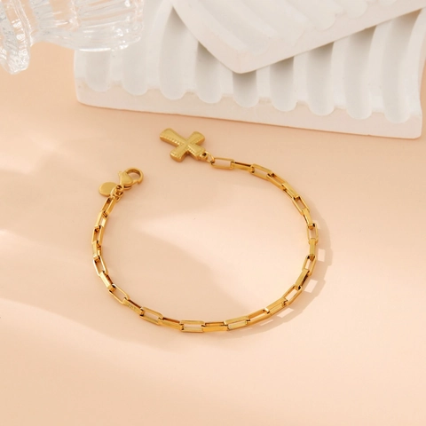 Bracciale A Catena Graffetta In Acciaio Inossidabile Con Ciondoli Croce Cuore Moneta Gioielli Vintage Oro Donna Uomo