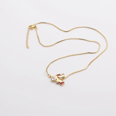 Collana Con Ciondolo Astratto Geometrico Rame Placcato Oro Con Zirconi Rossi E Bianchi Catena A Scatola Fine Per Donna