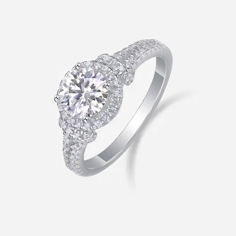 Luxury 925 Sterling Silver Moissanite Ring For Women Round Brilliant Cut Halo Ring With Side Stones Engagement Jewelry