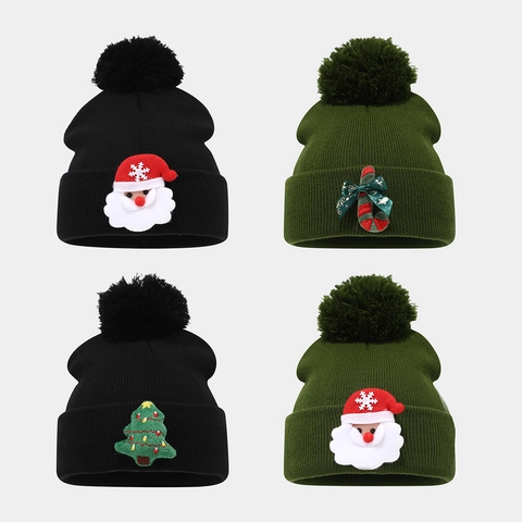 Weihnachten Beanie Mütze Gestrickt Acryl Warm Winter Outdoor Bommel Weihnachtsmann Baum Dekor Weich Dehnbar