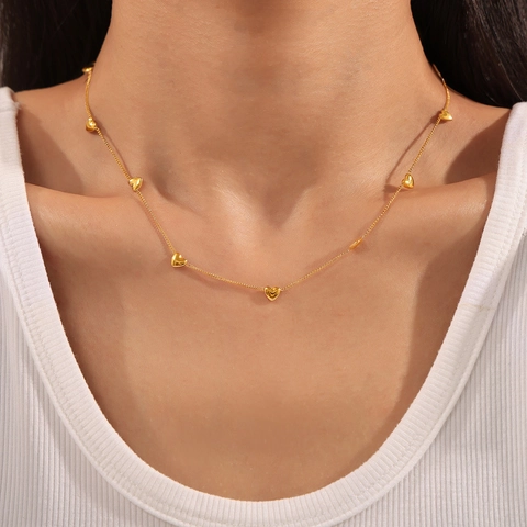 Collana a Cuore in Acciaio Inossidabile Minimalista Donna Placcata Oro Cuori Amore Multi Layering Choker Catena Gioielli Regalo