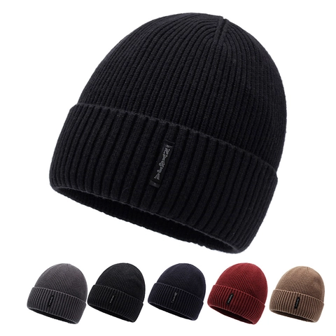 Bonnet En Maille Acrylique Chaud Doublé Polaire Nervuré À Revers Coupe-Vent Unisexe