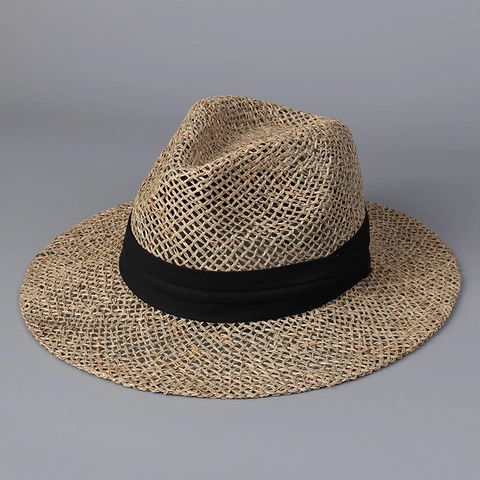 Chapeau De Paille Fedora Femme Respirant Ajouré Jonc De Mer Panama Soleil Plage Voyage Large Bord Réglable Décoratif