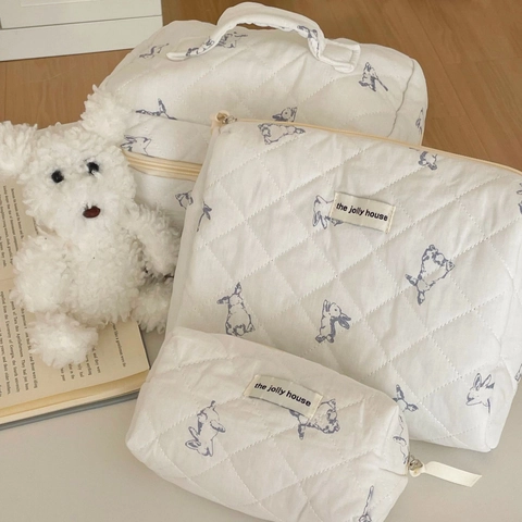 Gesteppte Baumwolle Kosmetiktasche Süßes Kaninchen Muster Reise Kulturbeutel Tragbare Reißverschluss Organizer Tasche