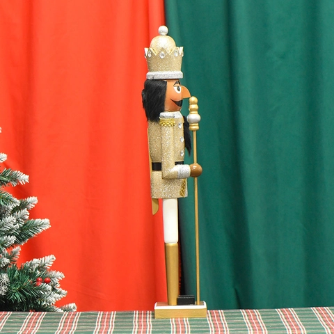 Weihnachten Nussknacker König Soldat Holz Tischdekoration Glitzer Krone Zepter Traditionelles Handwerk Ornament