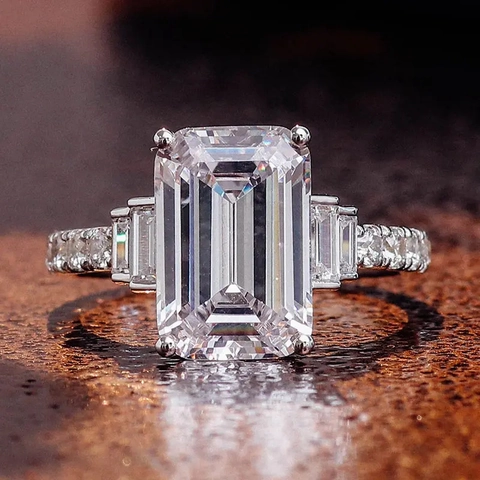 Anillo de Compromiso de Circonia de Corte Esmeralda Cuadrado Simple para Mujer Cobre Chapado en Oro Blanco Boda Aniversario Joyería de Moda Anillo