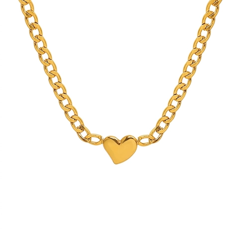 Heart Pendant Necklace Titanium Steel 18K Gold Plated Cuban Curb Chain Minimalist Niche Design Clavicle Chain For Women