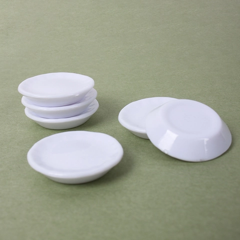 Miniature Dollhouse Tableware Toy Plastic White Plates Bowls Dishes Simulated Porcelain DIY Kitchen Pretend Play Accessories
