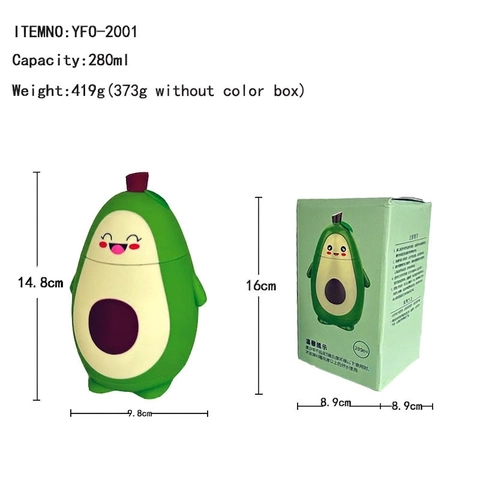 Gobelet En Verre À Double Parete En Forme D'Avocat Mignon Bouteille Isotherme Avec Étui En Silicone Couvercle Et Corde