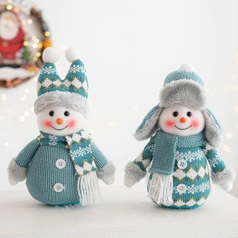Pupazzo Di Neve Di Natale In Maglia Statuetta Di Peluche Decorazione Da Tavolo Artigianale Per Vetrine Festive