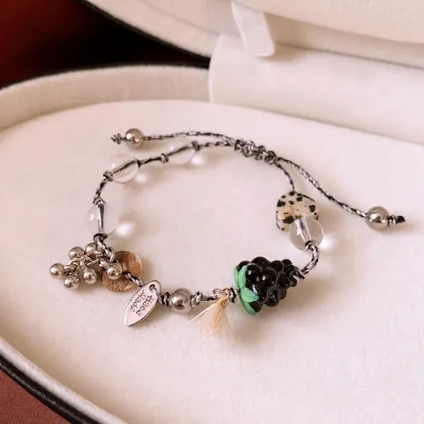 Perlenarmband Herzanhänger Glas Stein Harz Beerenanhänger Quaste Geflochtenes Seil Vintage Handgefertigter Schmuck