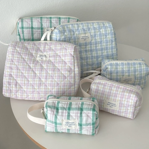 Gesteppte Karomuster Kosmetiktasche Große Kapazität Plaid Make-up Beutel Reise Toilettenartikel Organisator Für Frauen