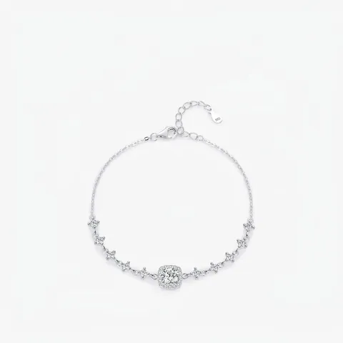 Square Halo Moissanite Bracelet 925 Sterling Silver Adjustable D Color VVS1 Clarity Sparkly Fashion Jewelry For Women