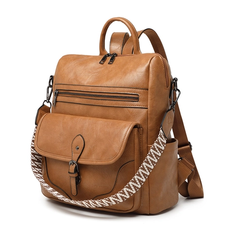 Women Retro PU Leather Backpack Large Capacity Vintage Shoulder Bag Multi Pocket Casual Travel School Girls