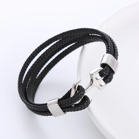 Bracciale Ancora Corda Intrecciata Chiusura In Acciaio Inossidabile 304 Multistrato Stile Nautico Gioielli Vintage Da Uomo