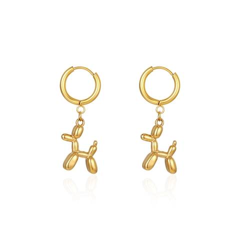 Balloon Dog Dangle Hoop Earrings Stainless Steel High Polished Metallic Glossy Artistic Trendy Jewelry For Women