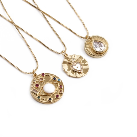 Elegante Collana In Rame Placcato Oro Con Pendente In Zircone Occhio Del Male Sacro Cuore O Sole Gioiello Per Donna