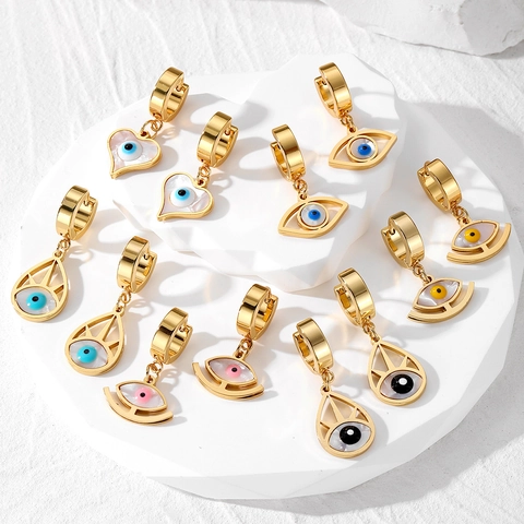 Vintage Evil Eye Hängeohrringe Creolen Edelstahl Vergoldet Wassertropfen Herzform Schutzamulett Für Frauen