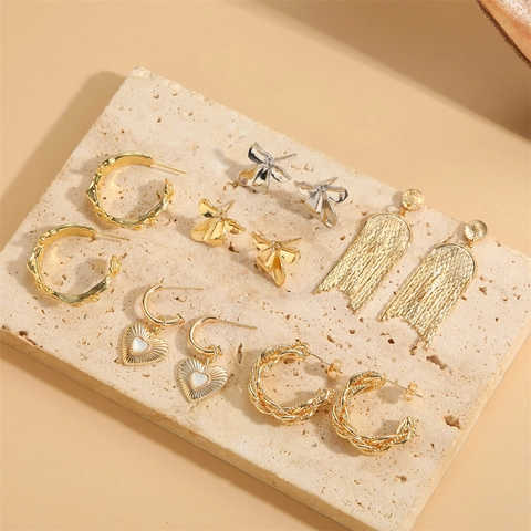 Vintage Herz Blumen C Form Ohrhänger Mit 14K Vergoldetem Kupfer Und 925 Sterling Silber Ohrstecker